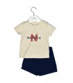 Nautica Des.14 Σετ T-Shirt & Shorts Jersey Beige/Navy 68cm 3-6 μηνών