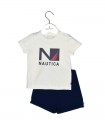 Nautica Des.17 Σετ T-Shirt & Shorts Jersey Ecru/Navy 68cm 3-6 μηνών