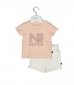 Nautica Des.16 Σετ T-Shirt & Shorts Jersey Salmon/Ecru 74cm 6-9 μηνών