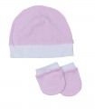 Set of Cap & 2 Gloves Pink-White-Fabric Jersey