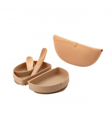 Miniware Des.14 Σετ Φαγητού Σιλικόνης (Σαλιάρα,Κουτάλι,Αναδιπλούμενο Πιάτο) Καραμέλα